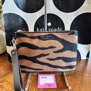 NEW Kate Spade Tiger Jacquard Zip Pouch Wristlet Clutch - K5624